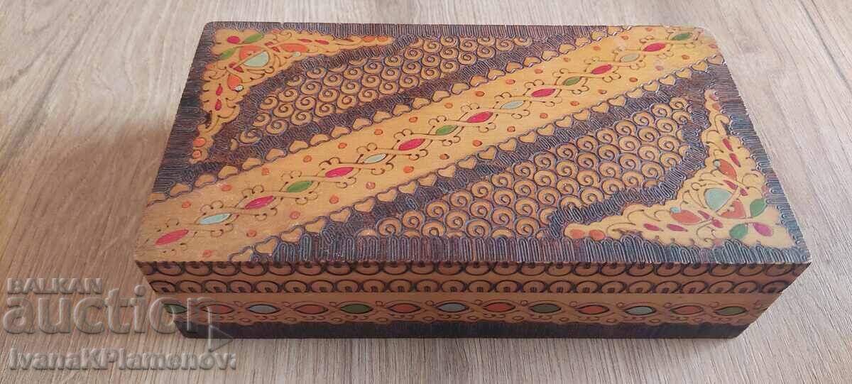 Pyrographed wooden box for collectors