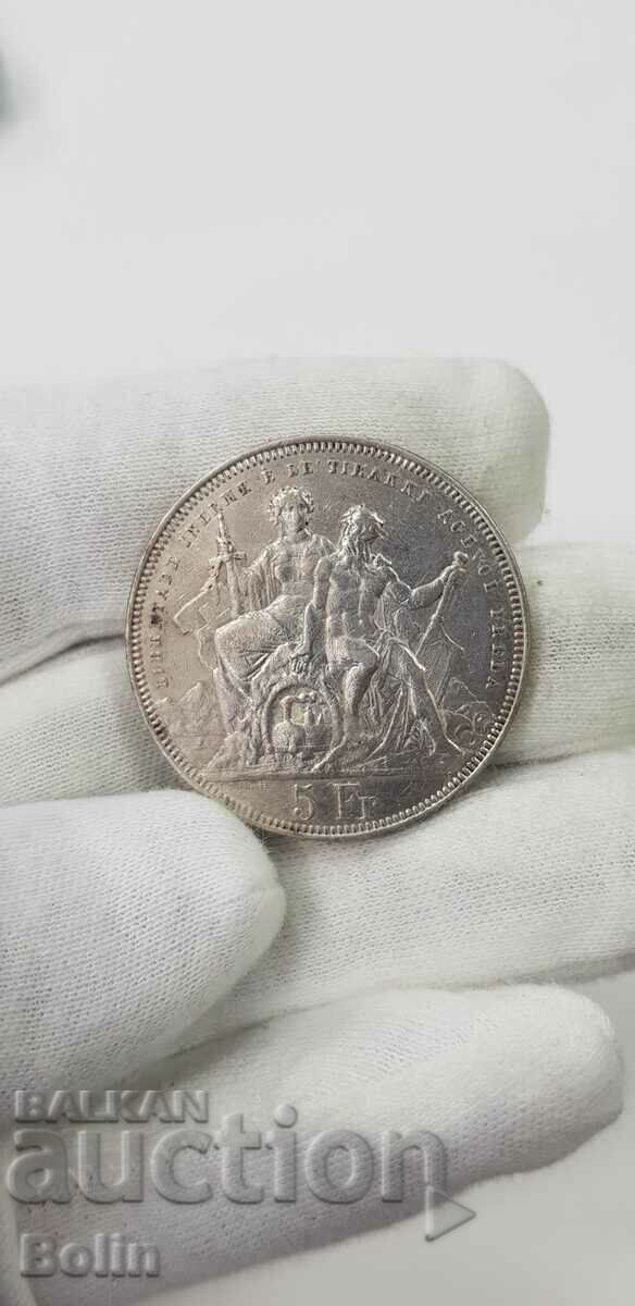 Rare silver 5 franc coin 1883 - Switzerland