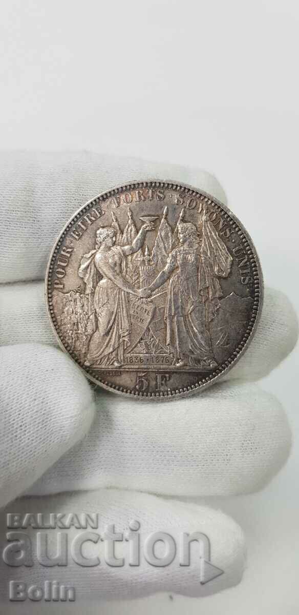 Auction Very rare silver coin 5 francs 1836-1876. - Switzerland Auction Very rare silver coin 5 francs 1836-1876. - Switzerland