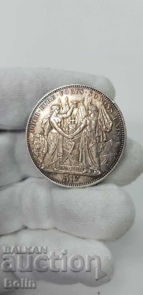 Delivery of Very rare silver coin 5 francs 1836-1876. - Switzerland Delivery of Very rare silver coin 5 francs 1836-1876. - Switzerland