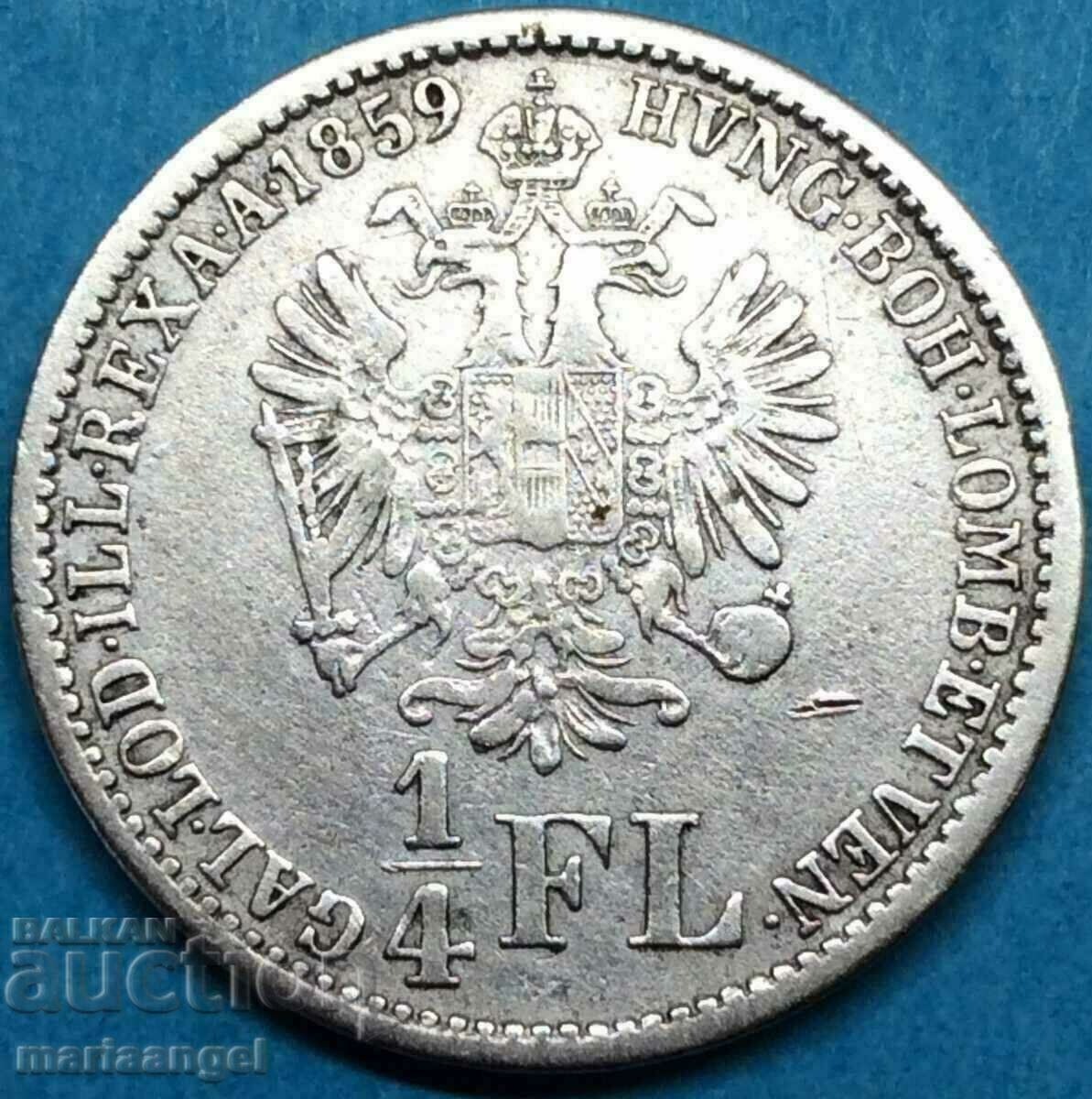 Austria 1/4 florin 1859 A - Viena Franz Joseph Patină de argint