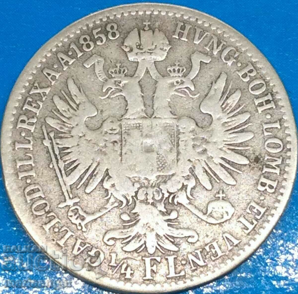 Αυστρία 1/4 florin 1858 A - Βιέννη Franz Joseph αργυρό