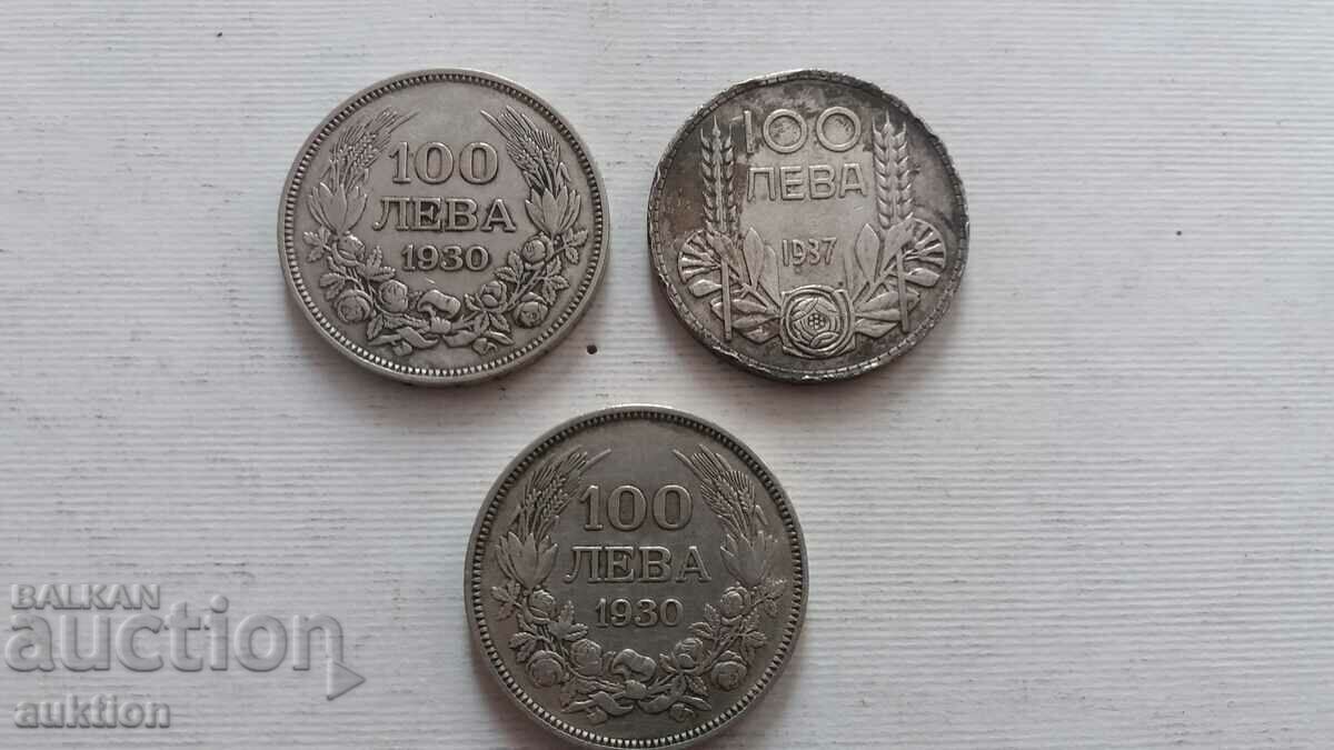 100 ЛЕВА 1930 И 1937 ГОДИНА СРЕБРО БОРИС 3 - 3 БРОЯ с цена € 129.99 | 254.24 лв.