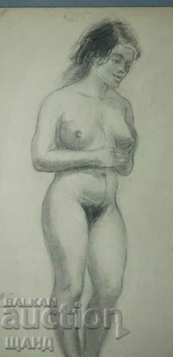 Стара Майсторска рисунка молив еротика голо женско тяло с цена 10.00 лв. | € 5.11
