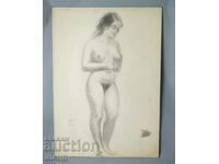 Old Master drawing pencil erotic nude female body