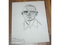 Old Master Drawing charcoal portrait man with glasses