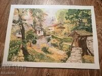 Watercolor village yard 41 - 28 cm