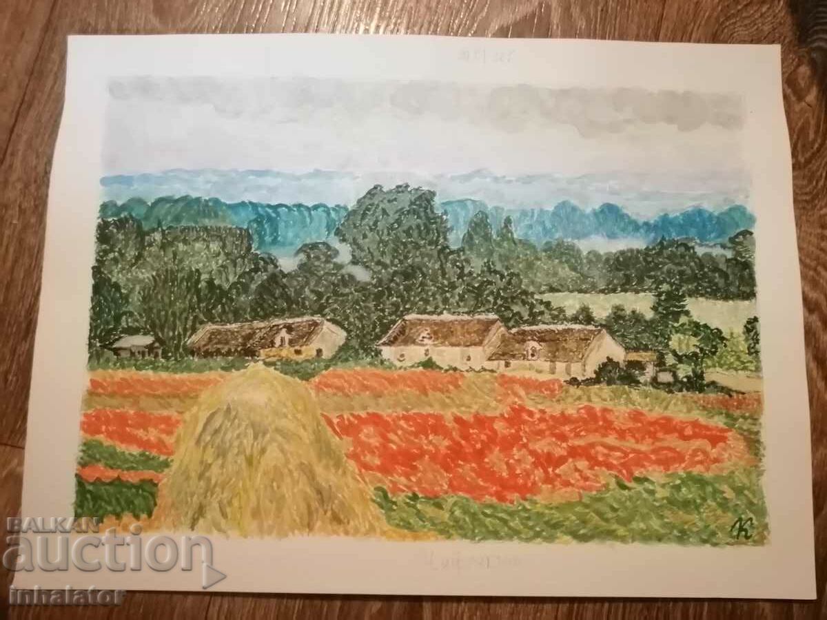 Watercolor The homestead 41.5 - 28.5 cm