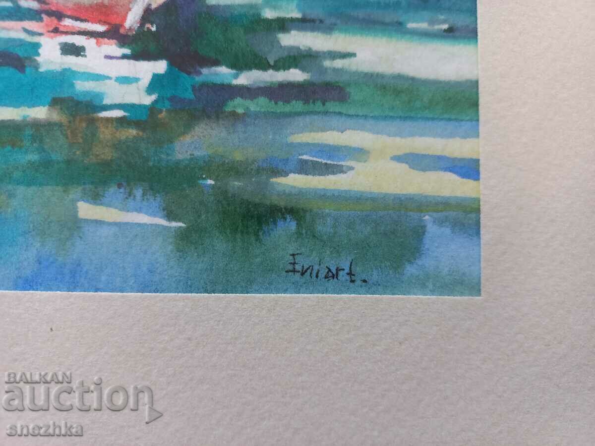 Licitație tablou „Barci cu pânze” 43/38, carton, acuarelă Licitație tablou „Barci cu pânze” 43/38, carton, acuarelă