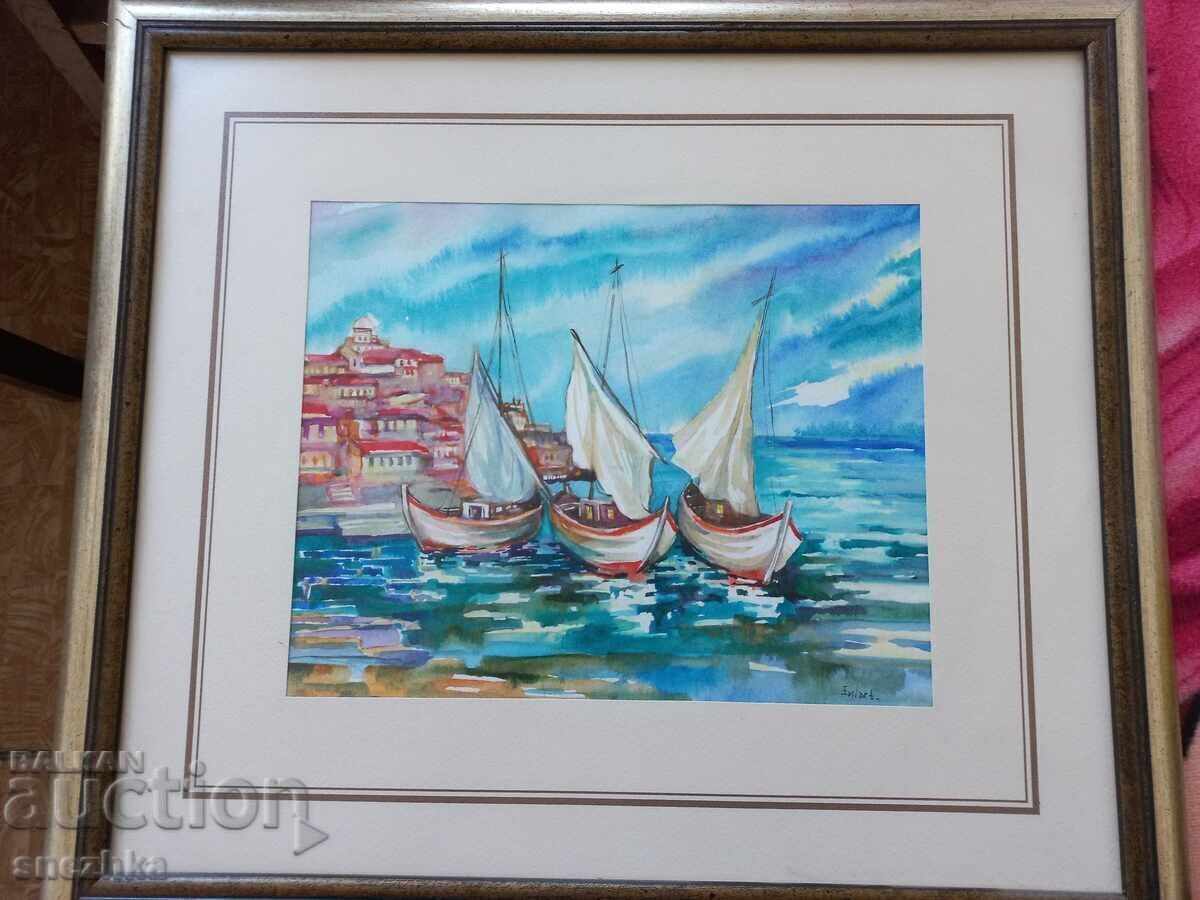 Delivery of painting "Sailboats" 43/38, cardboard, watercolor
