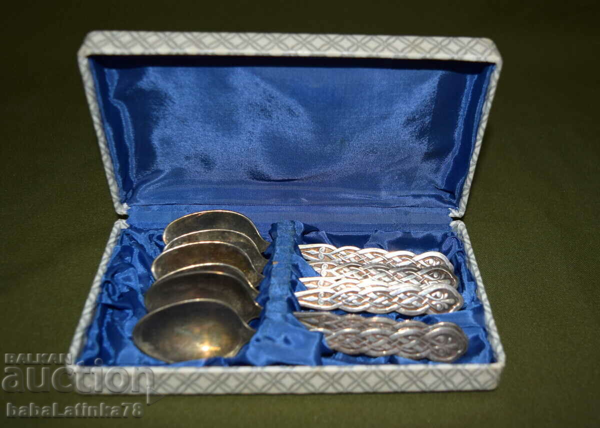 Set of six small silver-plated spoons