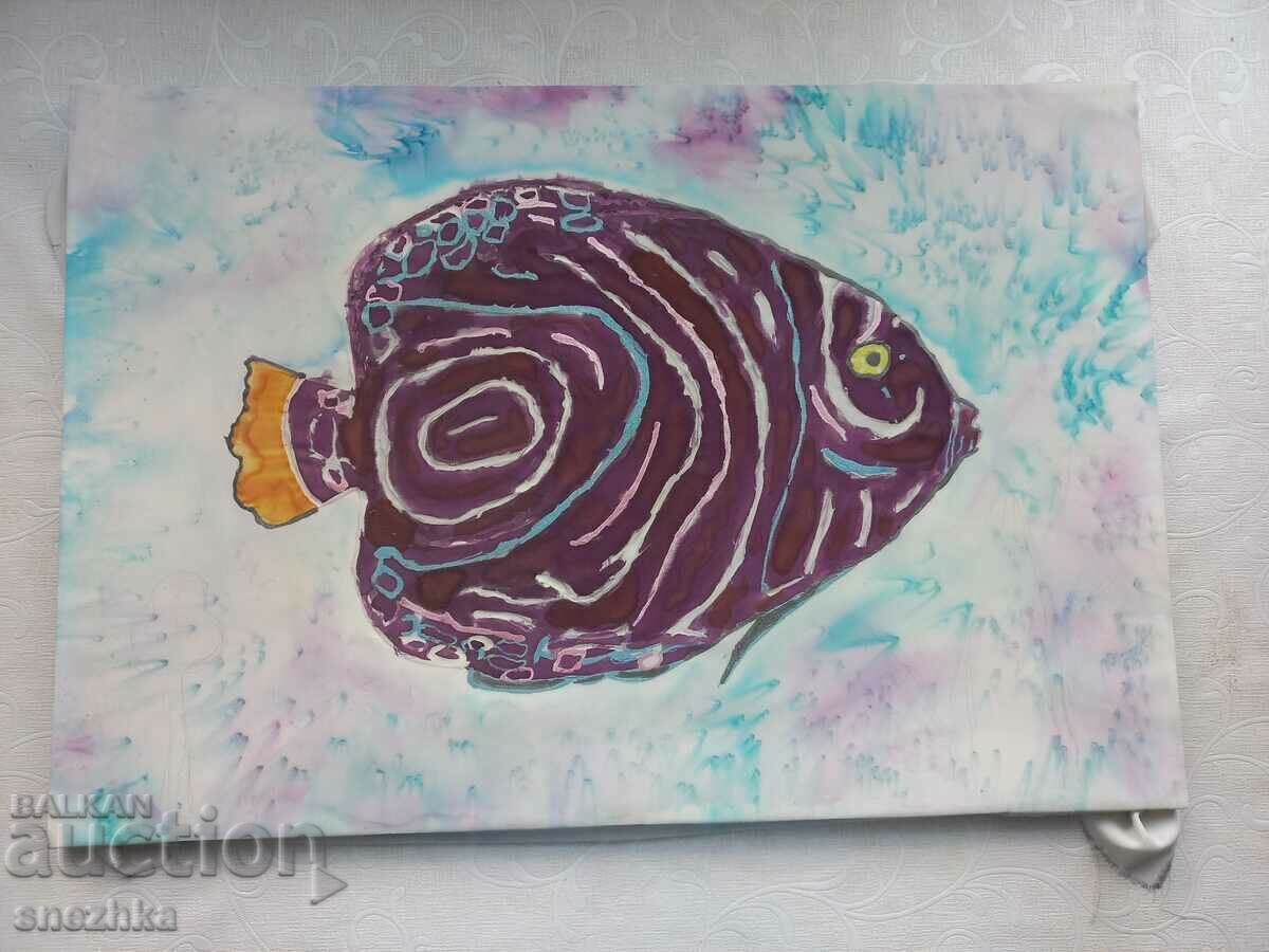 „Риба“ рисунка върху коприна, на дървена рамка 46/31 с цена 10.00 лв. | € 5.11