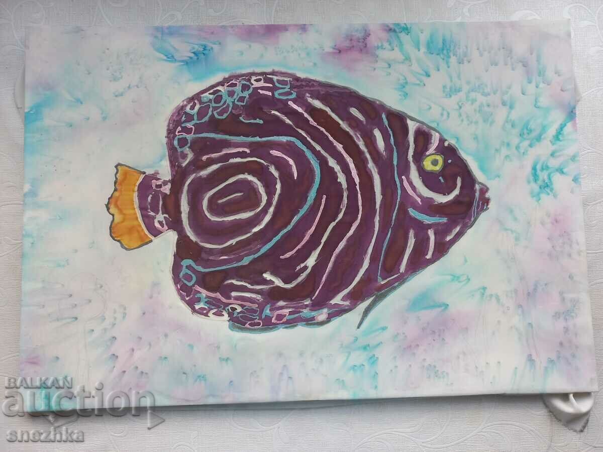 „Риба“ рисунка върху коприна, на дървена рамка 46/31