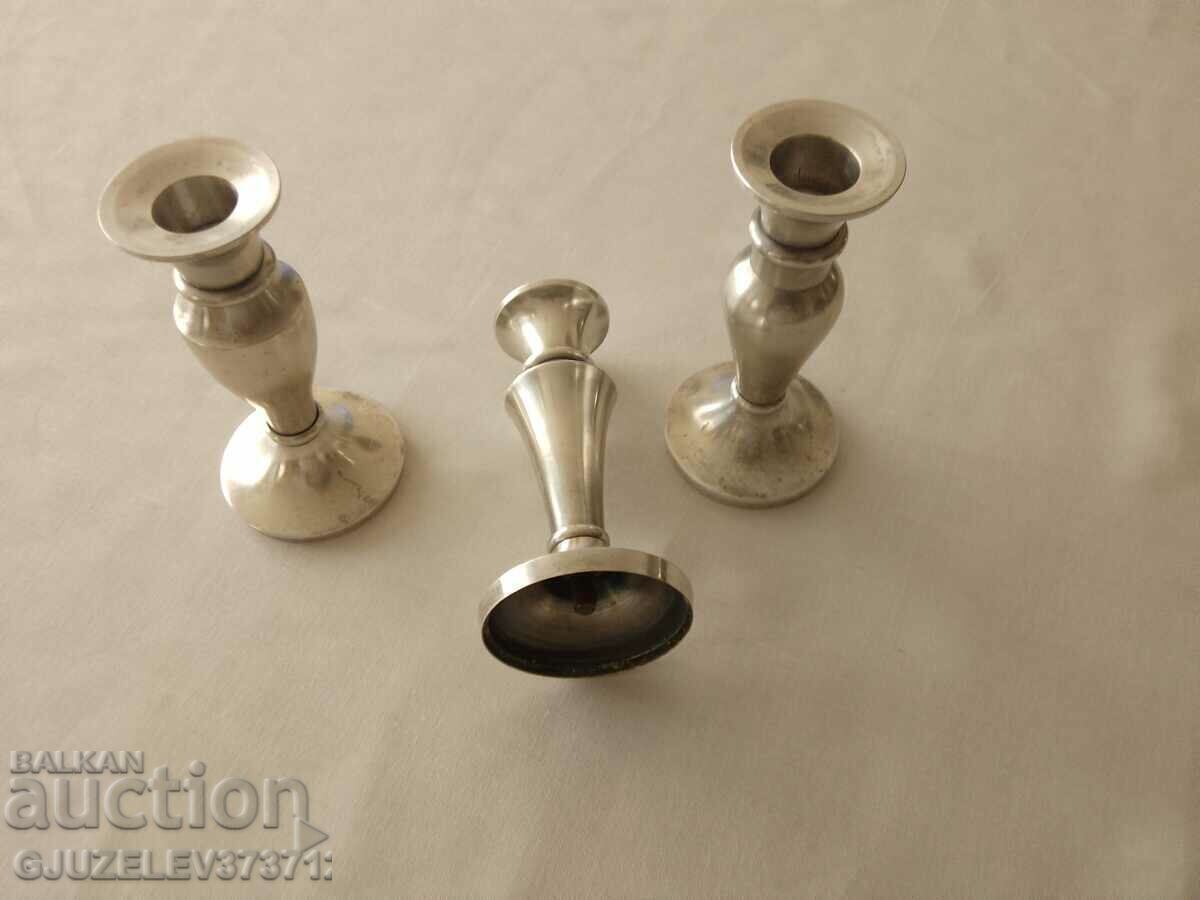 three silver-plated candlesticks for a restaurant large table - 5 three silver-plated candlesticks for a restaurant large table - 5