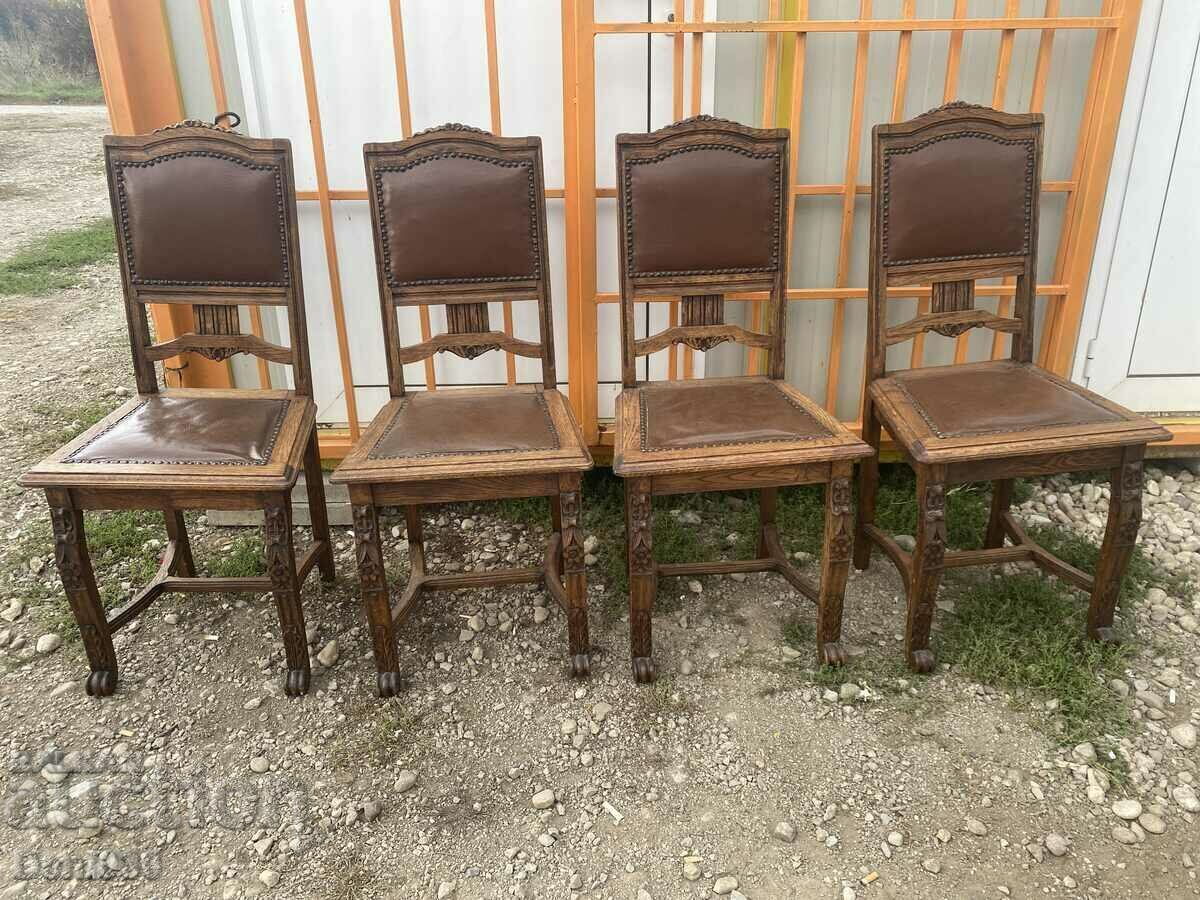 Unique solid oak 4 chairs with beautiful carving