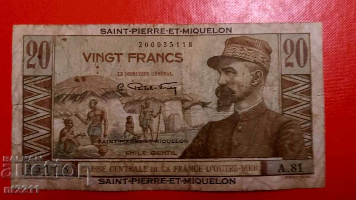 Banknote 20 francs Saint Pierre and Miquelon