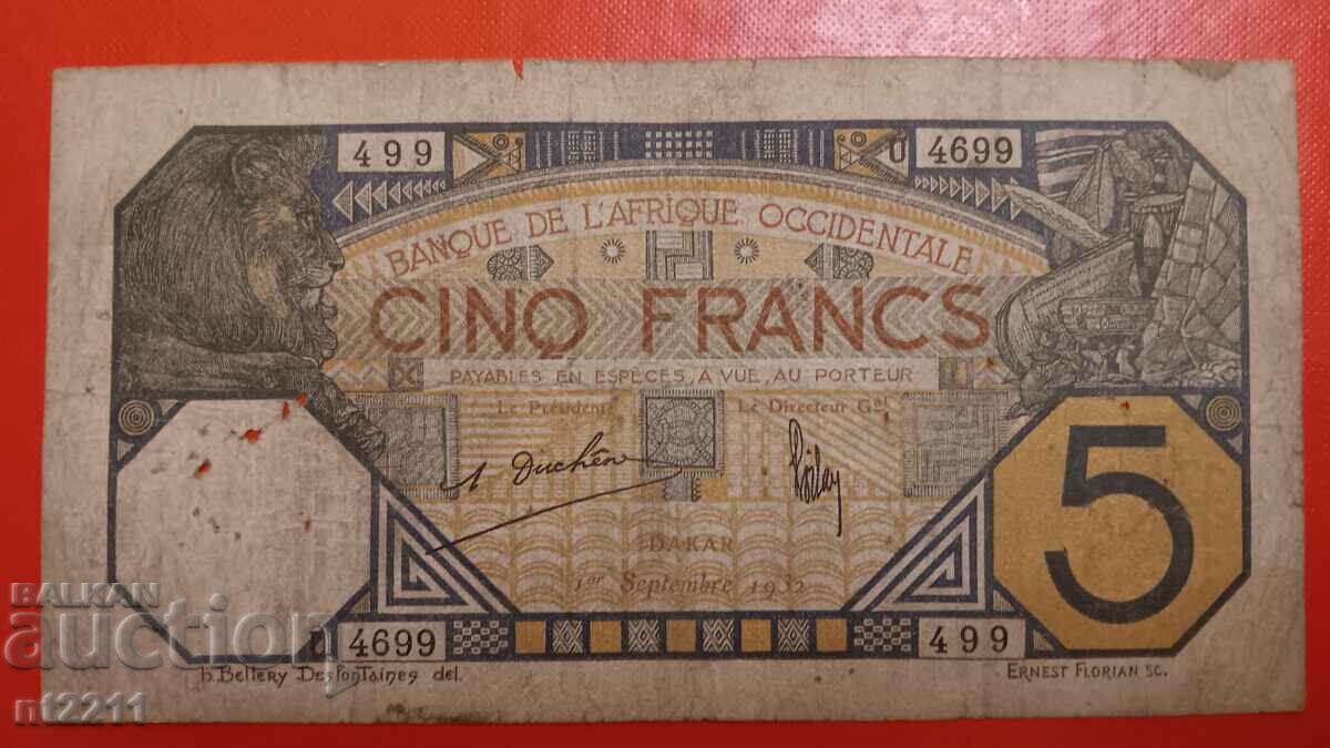 5 Franci Senegal 1932 Statele Africii de Vest