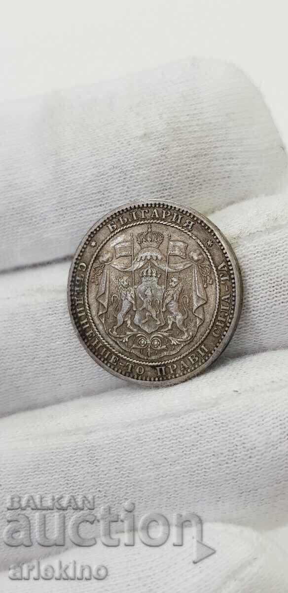 Princely silver coin 1 BGN 1882. Alexander Battenberg