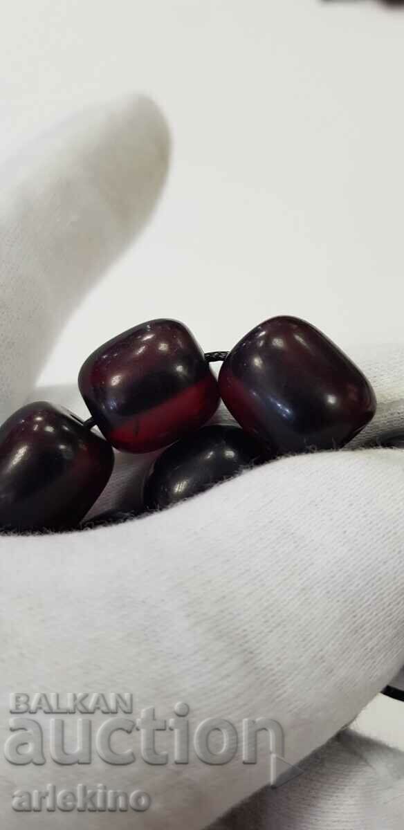 Auction  Turkish Ottoman Amber Rosary Beads - Red