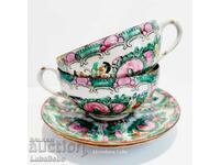 Two Chinese Famille Rose Medallion cup and saucer.