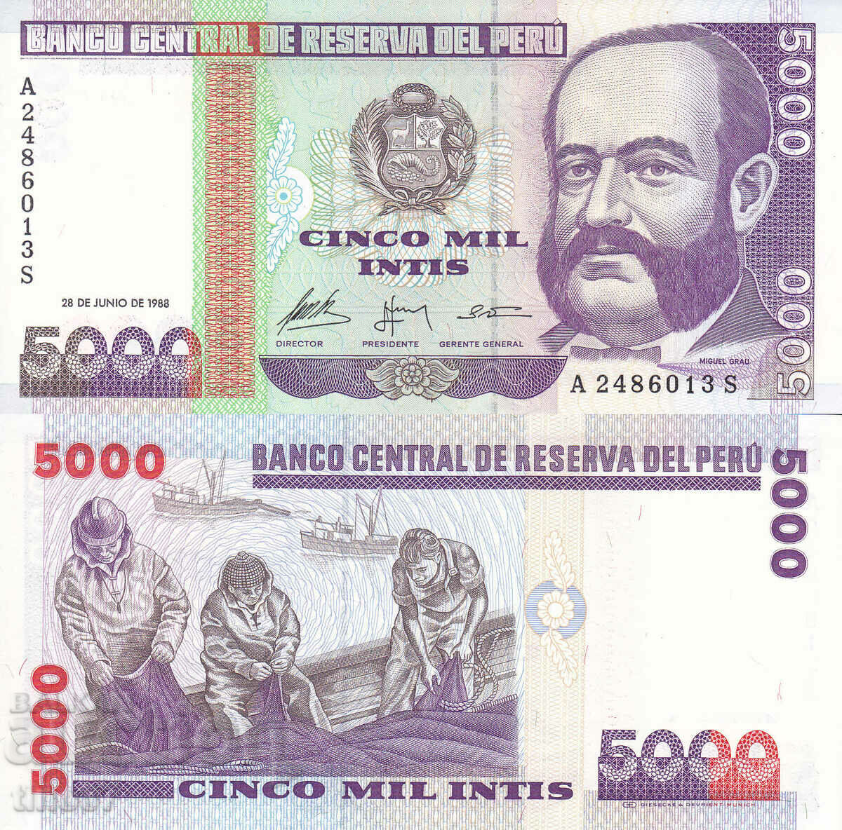 tino37- PERU - 5000 INTIS - 1988 - UNC