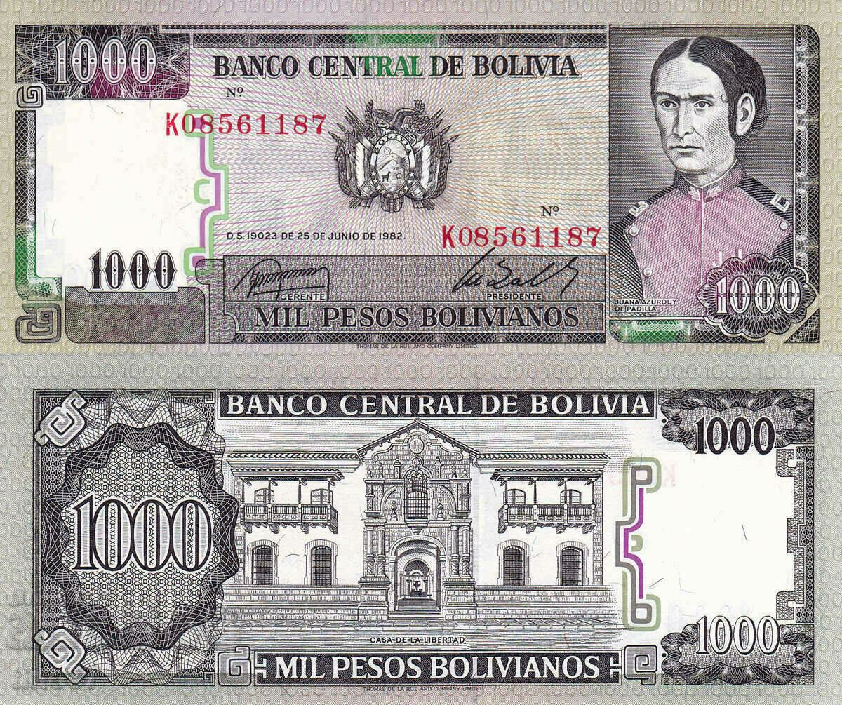 tino37- BOLIVIA - 1000 PESOS BOLIVIANOS - 1982 - UNC