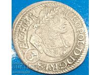 Silesia 3 Kreuzer 1670 Leopold Austria argint