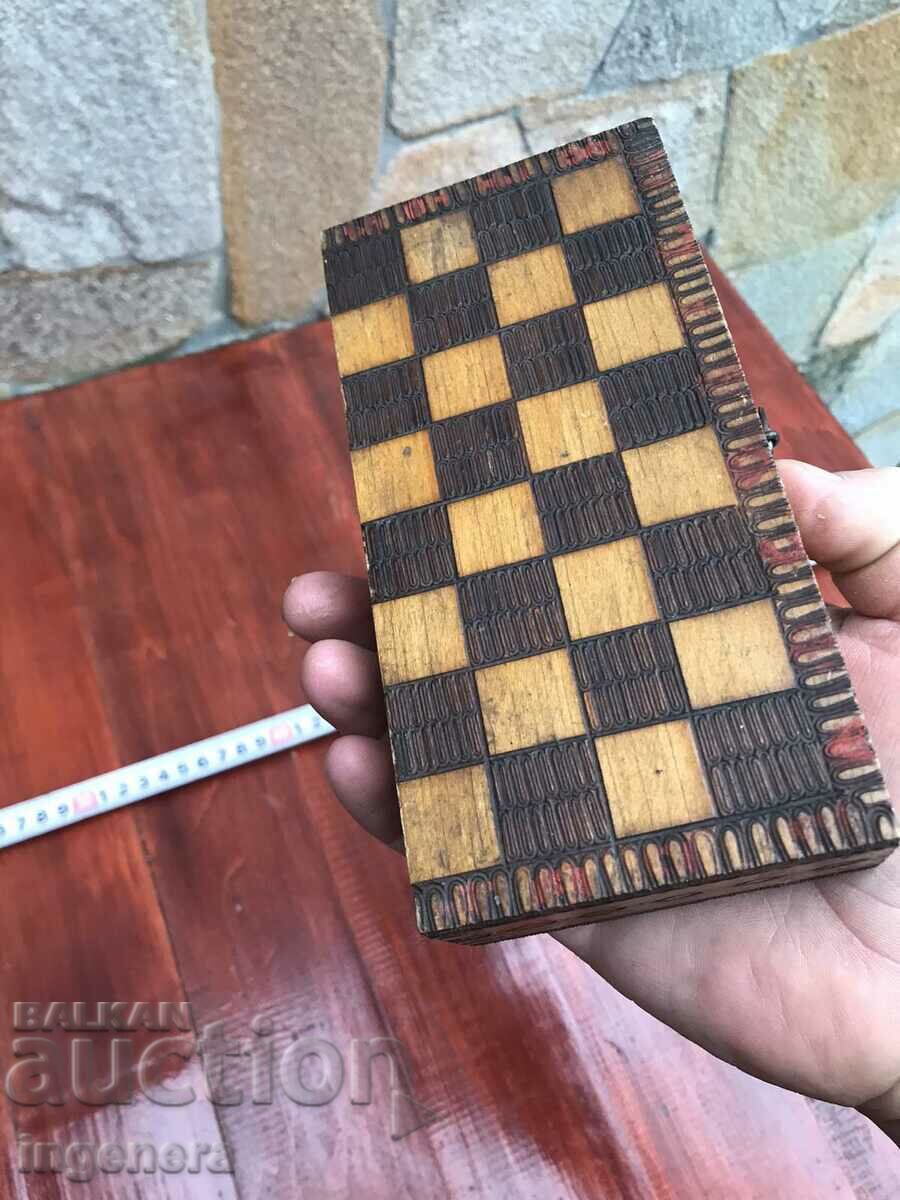 ANTIQUE MINI CHESS IN SOCA WOODEN BOX AND PIECES - 7