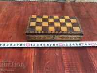 ANTIQUE MINI CHESS IN SOCA WOODEN BOX AND PIECES