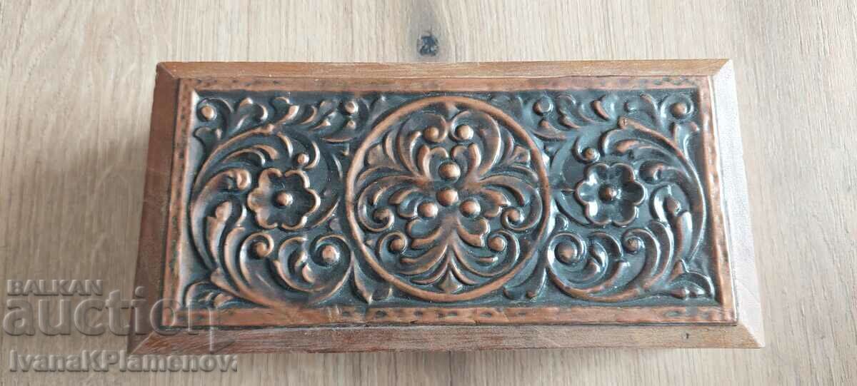 Auction  Solid wood box with copper fittings