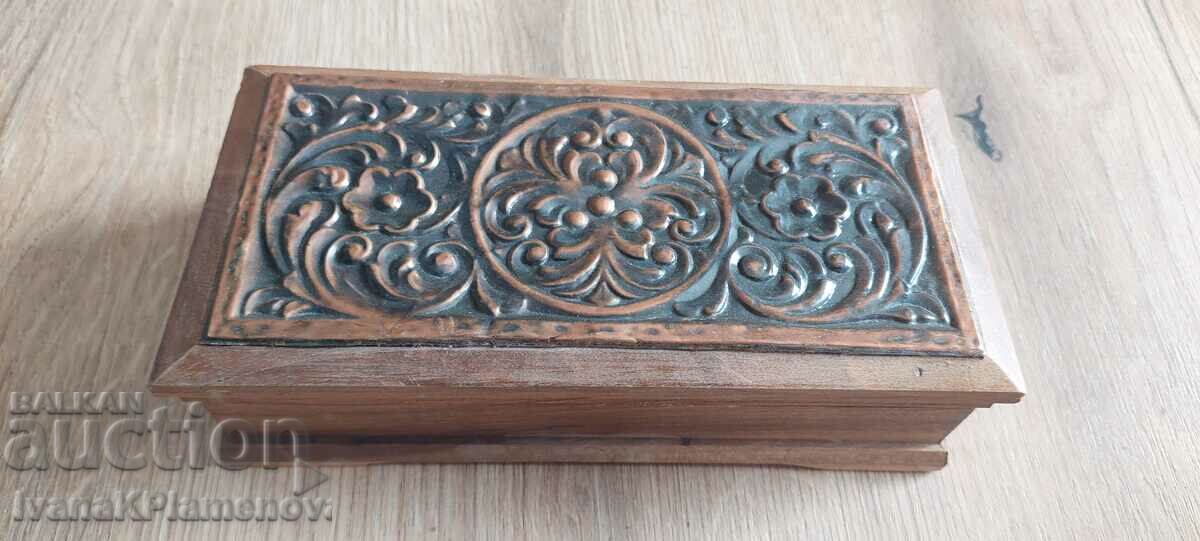 Solid wood box with copper fittings