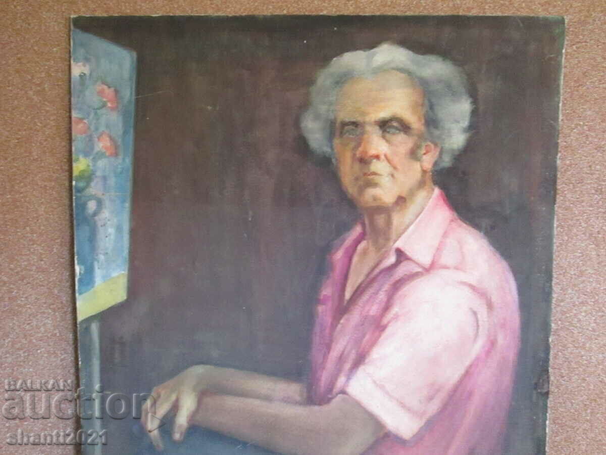 Oil painting, cardboard, portrait of Bogomil Rainov, 90x73cm with price 1200.00 BGN | € 613.55 Oil painting, cardboard, portrait of Bogomil Rainov, 90x73cm with price 1200.00 BGN | € 613.55
