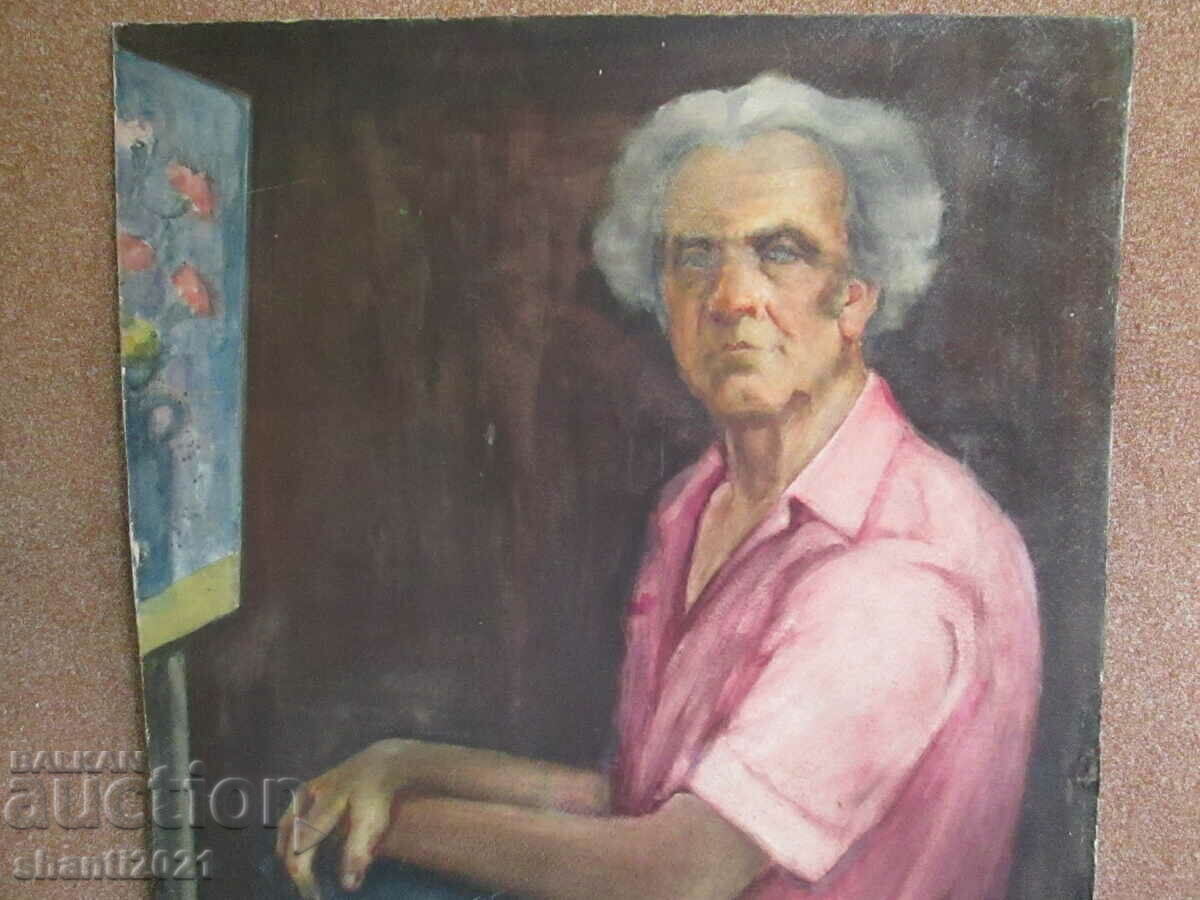 Oil painting, cardboard, portrait of Bogomil Rainov, 90x73cm - 6 Oil painting, cardboard, portrait of Bogomil Rainov, 90x73cm - 6