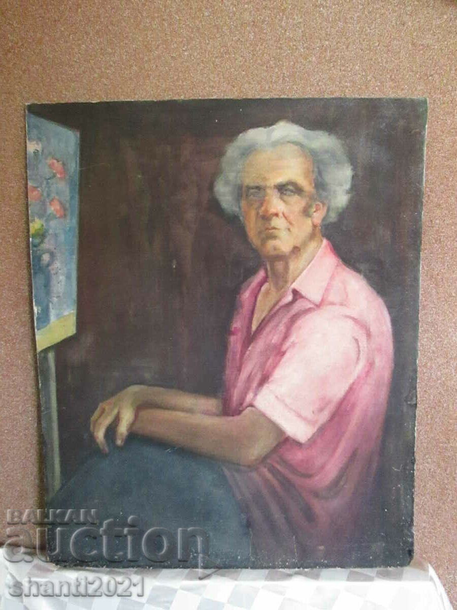 Oil painting, cardboard, portrait of Bogomil Rainov, 90x73cm - 7 Oil painting, cardboard, portrait of Bogomil Rainov, 90x73cm - 7