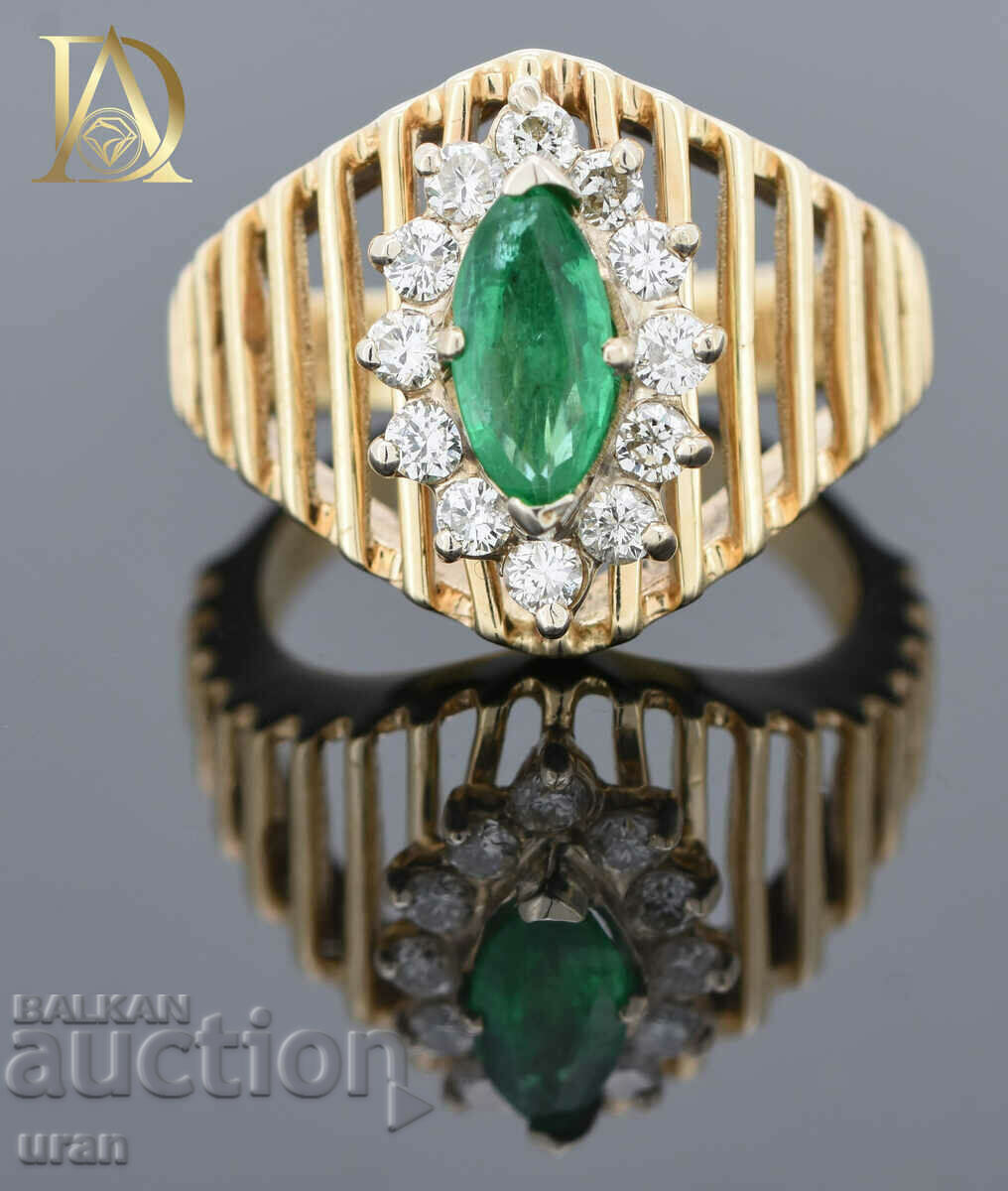 New Gold Ring with Natural Emerald and 0.36ct Diamonds