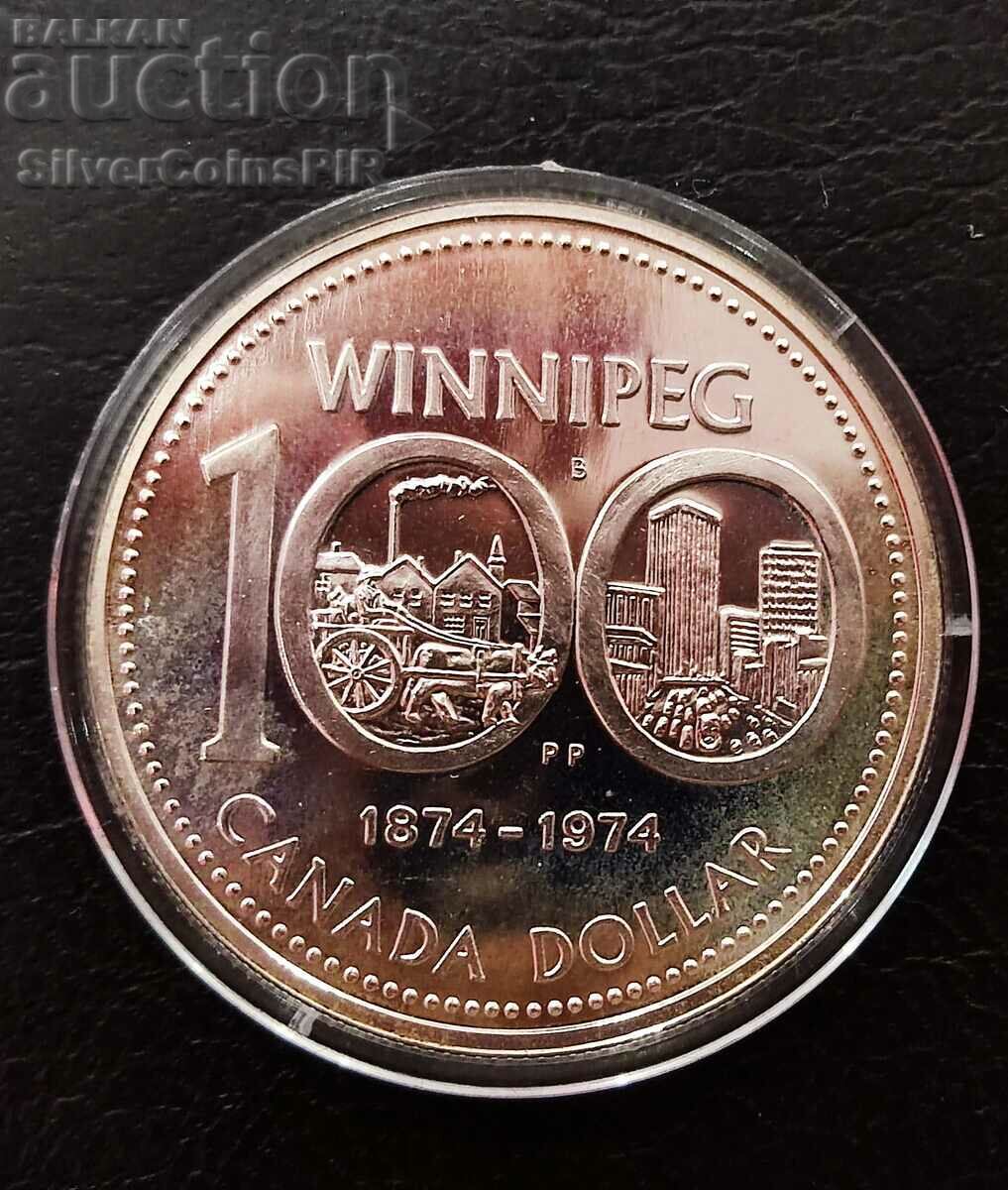 Argint 1 dolar 100g. Winnipeg 1974 Canada