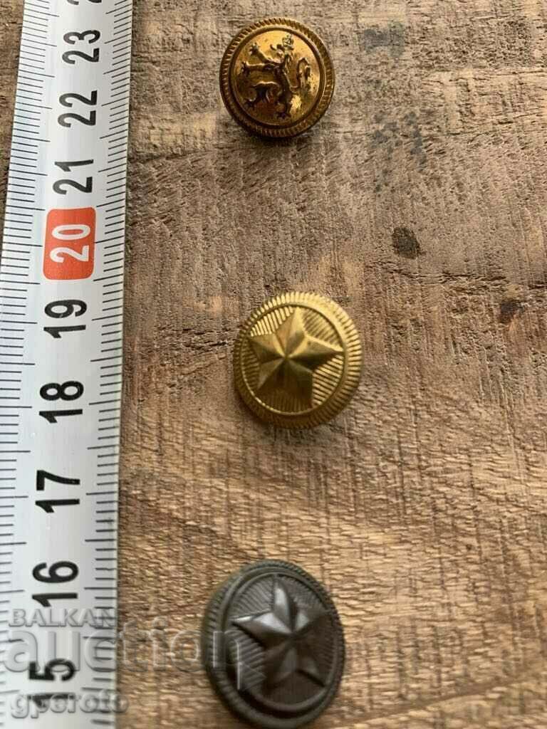 Lot of military buttons - One royal and two socialist Lot of military buttons - One royal and two socialist