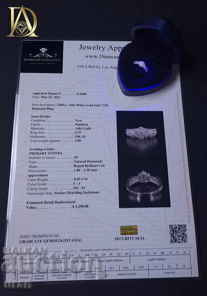 Licitație Inel de aur nou cu diamante naturale de 0,65 ct