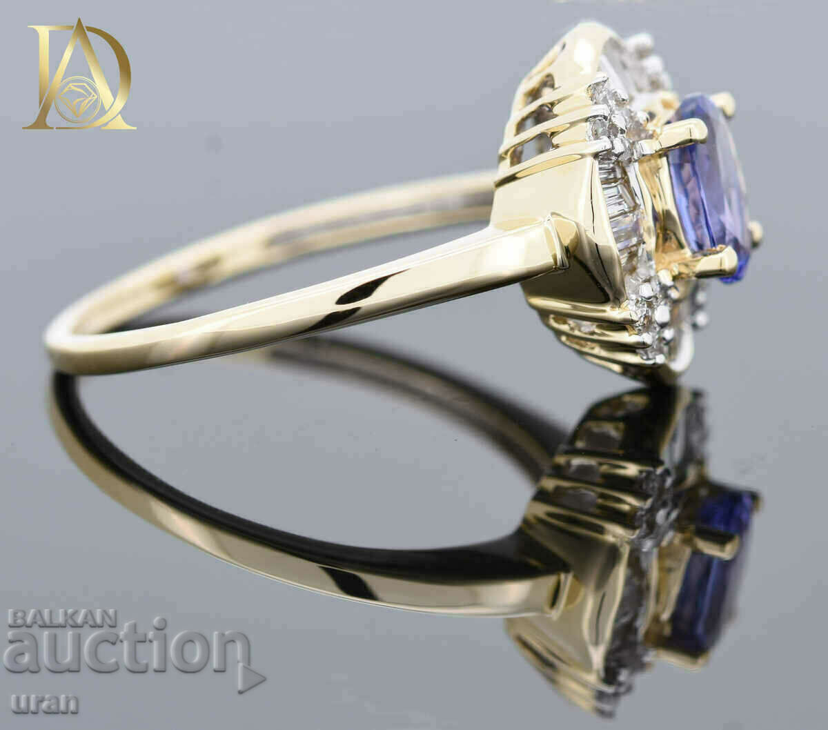 Аукцион Нов Златен Пръстен с Танзанит и 0.50кт Естествени Брилянти Аукцион Нов Златен Пръстен с Танзанит и 0.50кт Естествени Брилянти