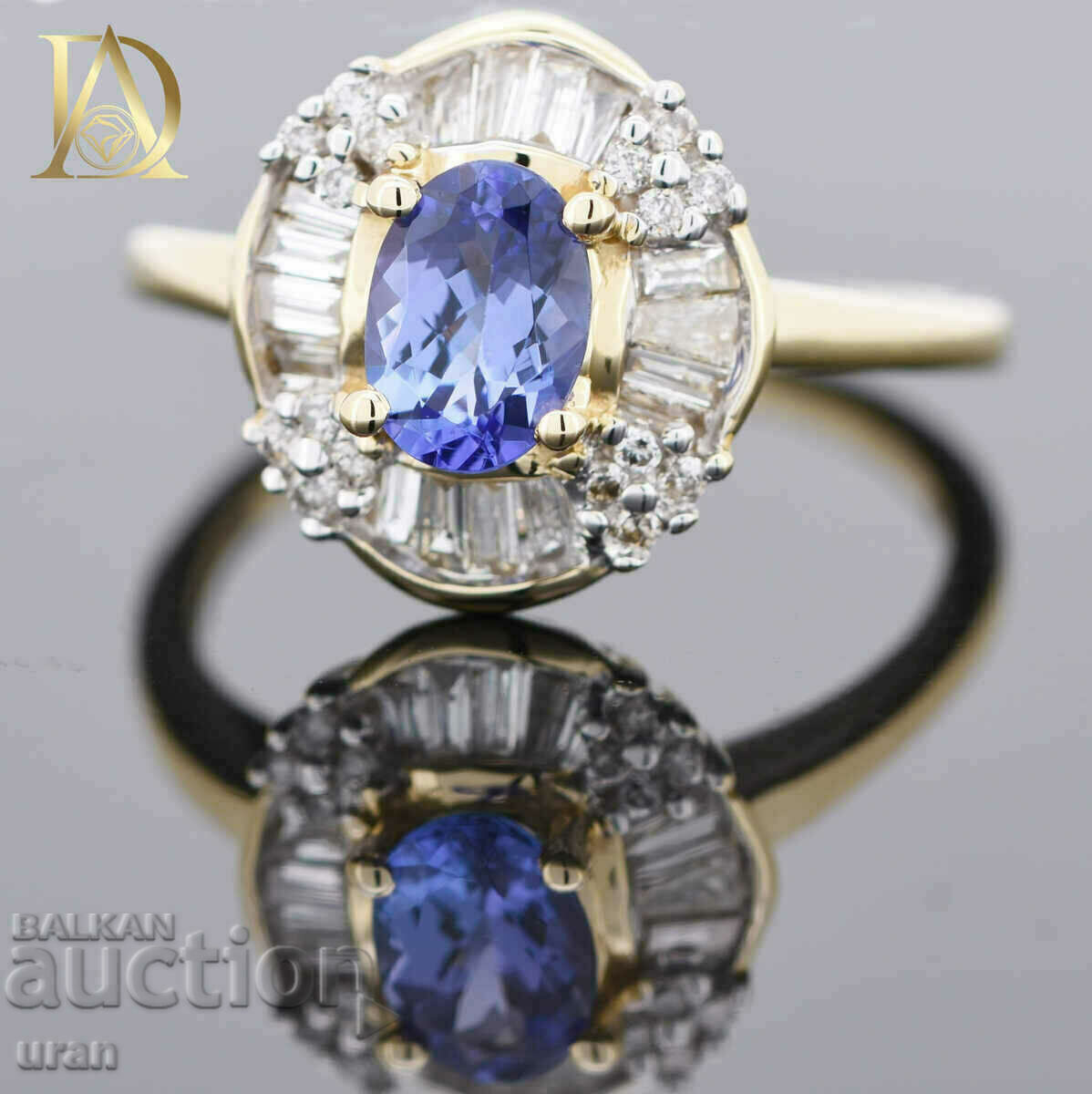 Нов Златен Пръстен с Танзанит и 0.50кт Естествени Брилянти - 5 Нов Златен Пръстен с Танзанит и 0.50кт Естествени Брилянти - 5