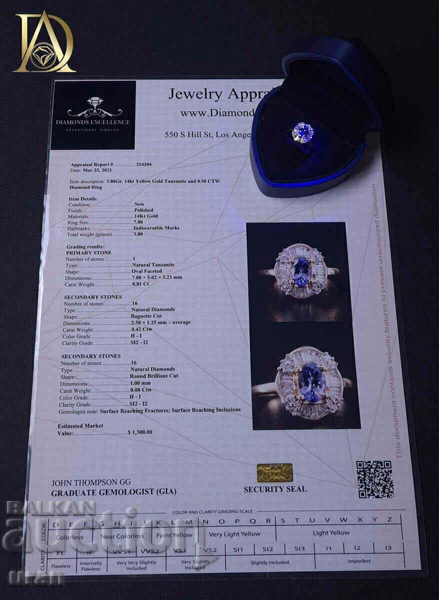 Нов Златен Пръстен с Танзанит и 0.50кт Естествени Брилянти - 6 Нов Златен Пръстен с Танзанит и 0.50кт Естествени Брилянти - 6