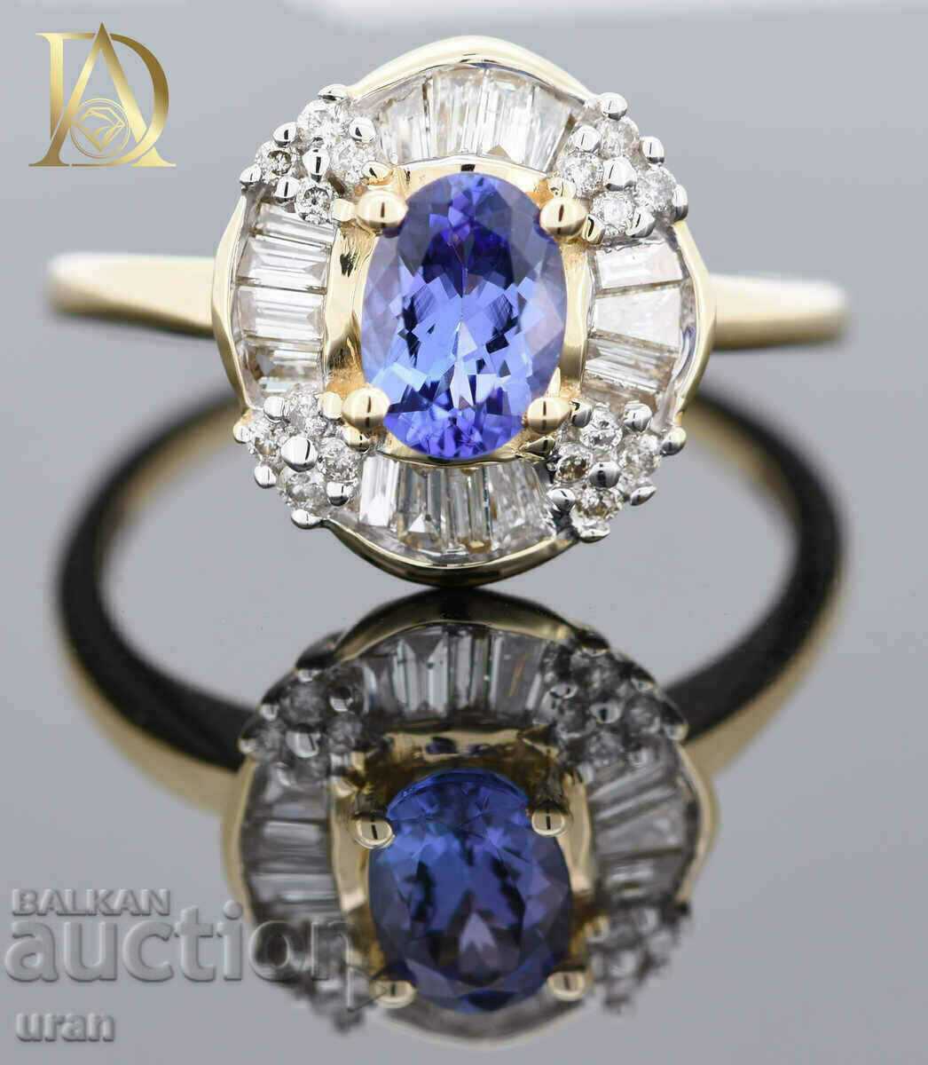 Нов Златен Пръстен с Танзанит и 0.50кт Естествени Брилянти Нов Златен Пръстен с Танзанит и 0.50кт Естествени Брилянти