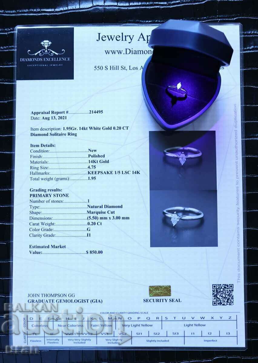 Licitație Inel de aur nou cu diamant natural de 0,20 ct