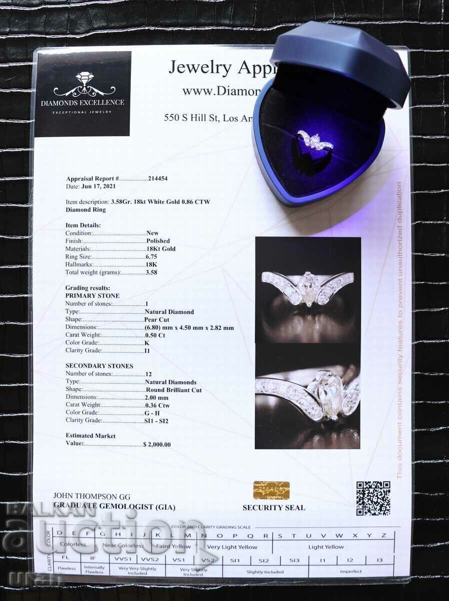 Livrarea Inel de aur nou cu diamante naturale de 0,86 ct