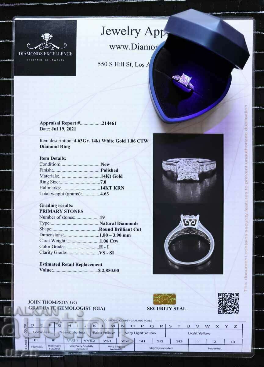 Нов Златен Пръстен с 1.06кт Естествени Диаманти - 6 Нов Златен Пръстен с 1.06кт Естествени Диаманти - 6