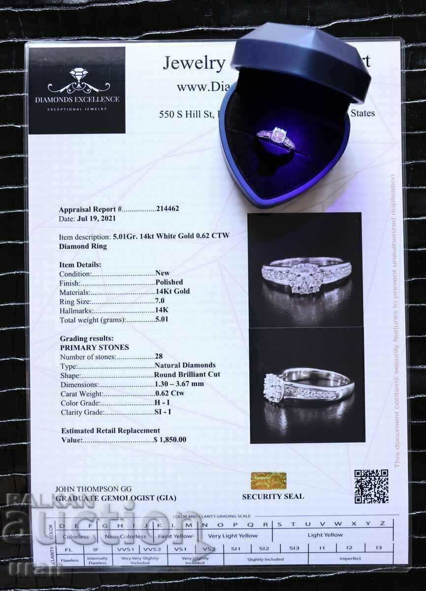 Livrarea Inel de aur nou cu diamante naturale de 0,62 ct