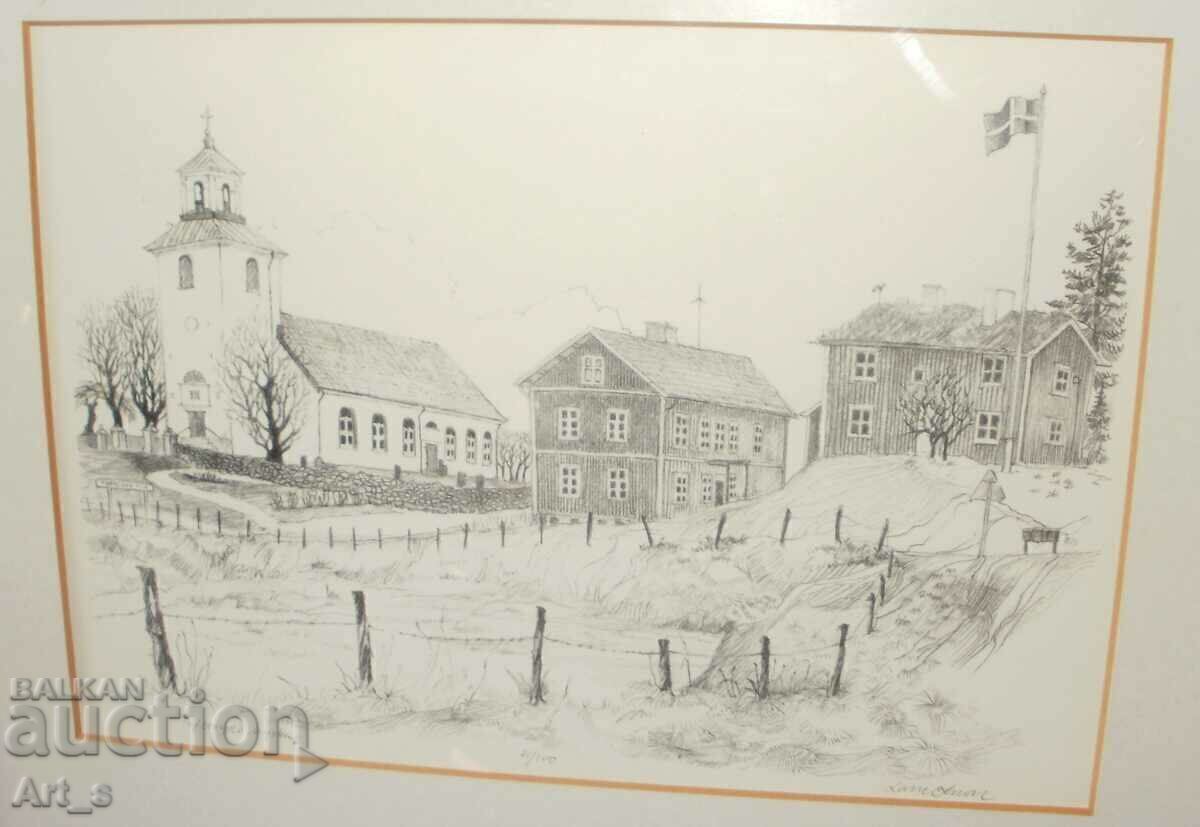 O litografie înrămată a artistului suedez Lasse Olsson - 7