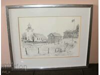 A framed lithograph by the Swedish artist Lasse Olsson