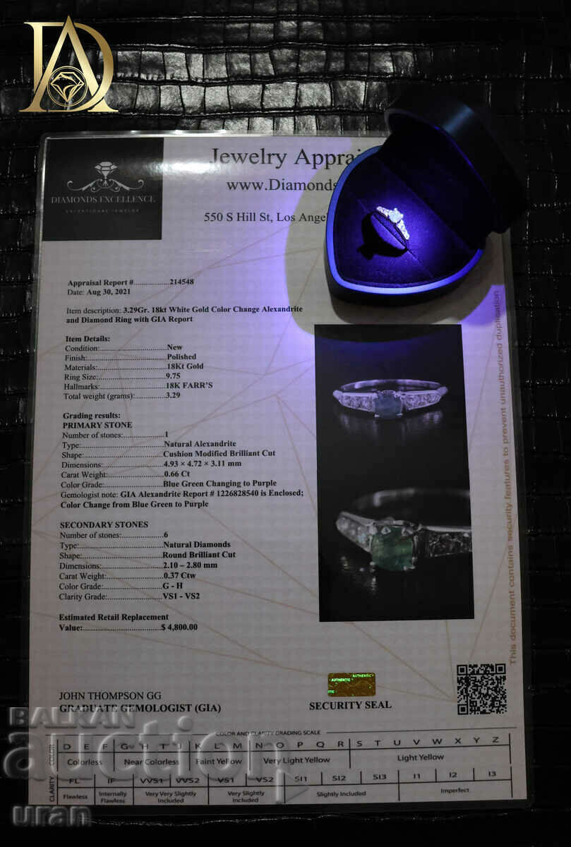 New Gold Ring with Natural Alexandrite and Diamonds - 7