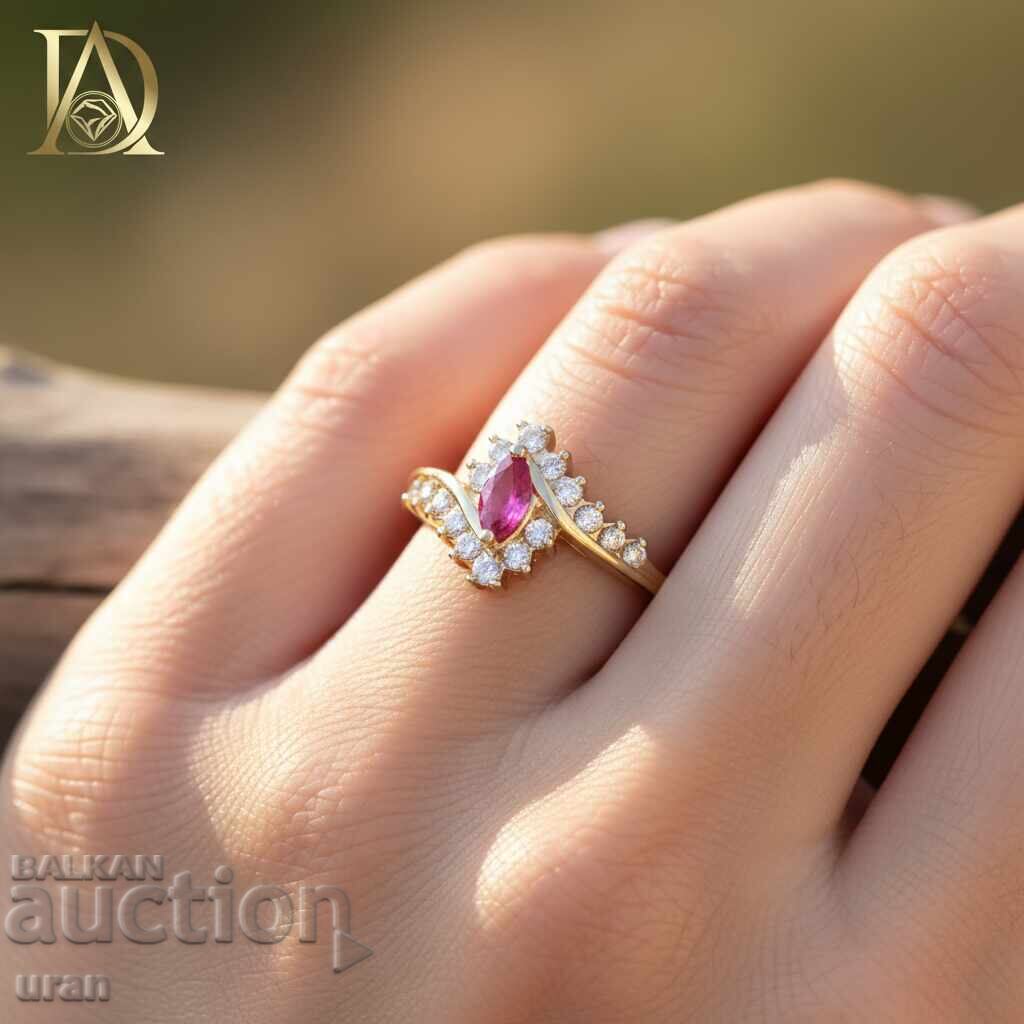 Νέο χρυσό δαχτυλίδι με φυσικό ρουμπίνι και φυσικά διαμάντια με τιμή € 1200.00 | 2347.00 BGN